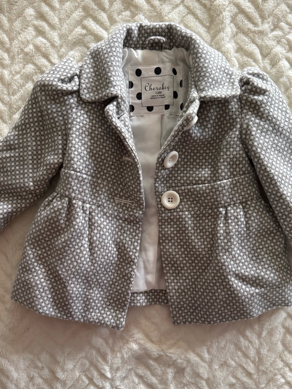 Cherokee Girls' Gray Patterned Peacoat with White Lining